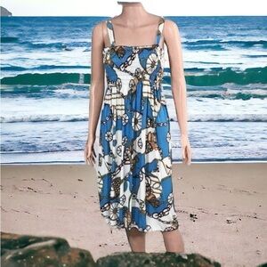 Sundress Blue Elastic Smocked Beach Dress S